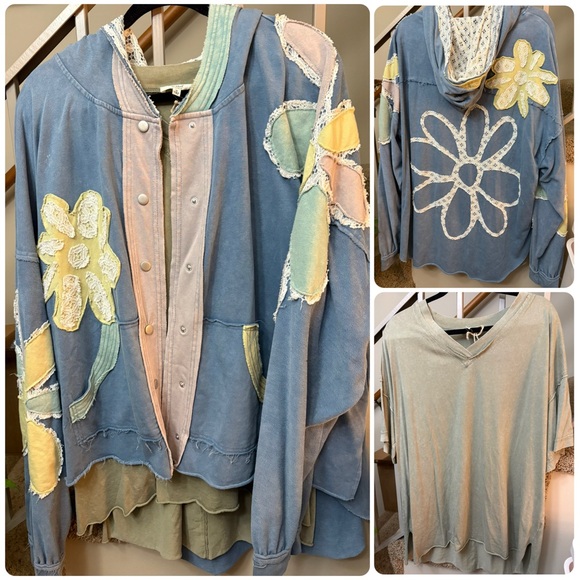 Easel Tops - ✨NWT Easel Floral Patchwork Colorblock Hoodie + Top Set